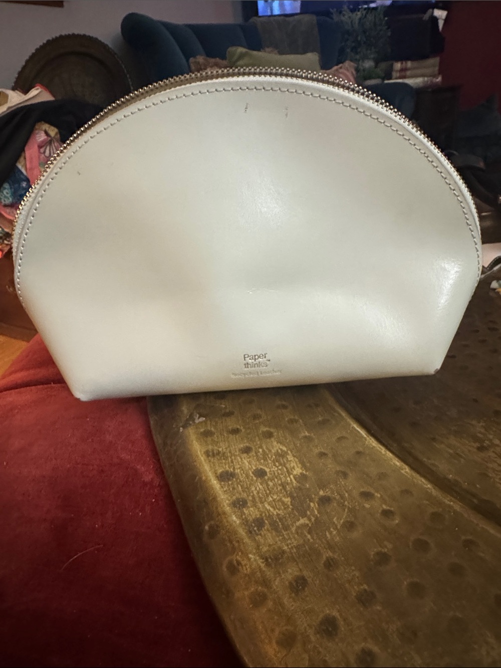 Cream Half-Moon Cosmetic Case with Gold Trim